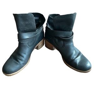 UGG Black Leather High-Heel Ankle Boots, Size 7.5